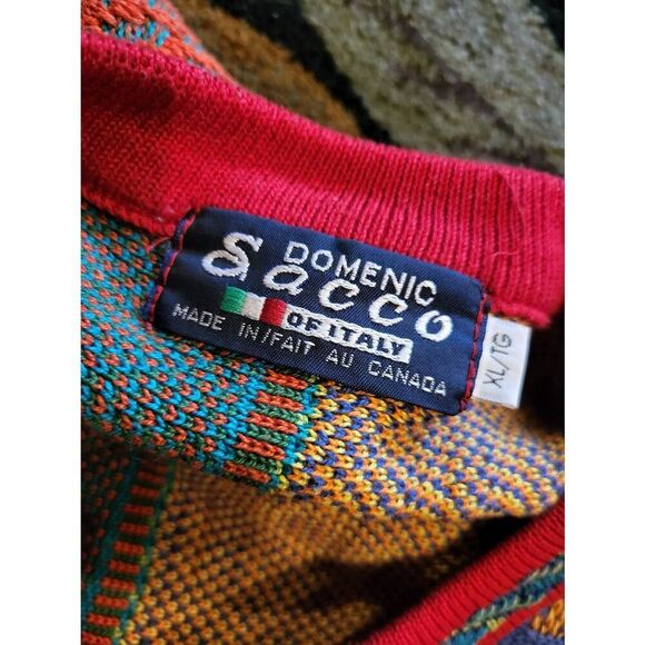 Vintage 1990s Domenic Sacco Sweater XL Multicolor Coogi Style Art Kistchy - Picture 3 of 5